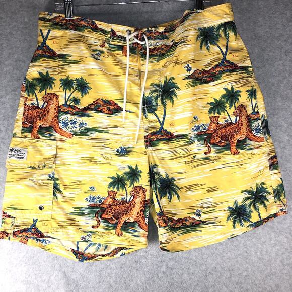 POLO RALPH LAUREN Shorts XL Vtg KAILUA 7.25" TRUNK BOARD Shorts Leopard Lined - Picture 1 of 13